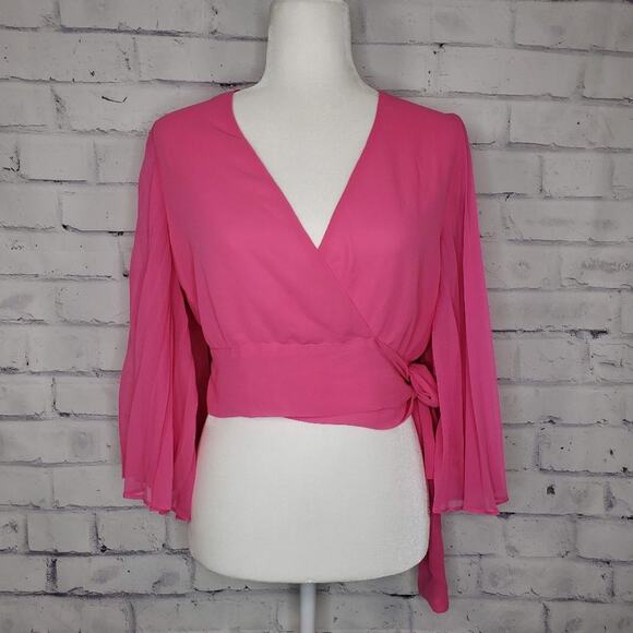 Idem Ditto Hot Pink Sheer Wrap Top Size Small - Picture 1 of 10
